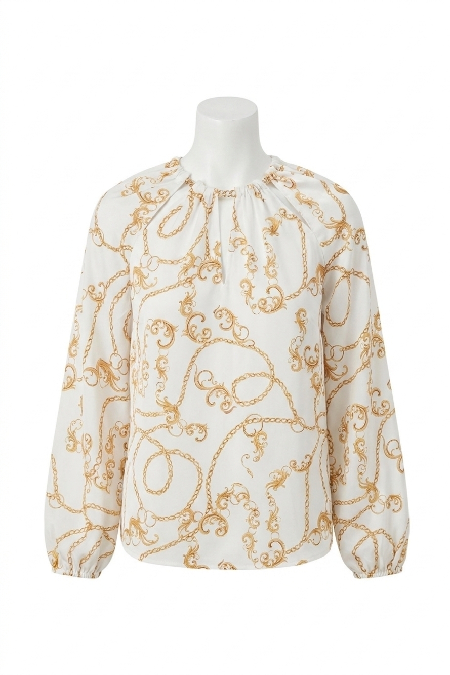 NEW GILNER FARRAR cora blouse in white chain print